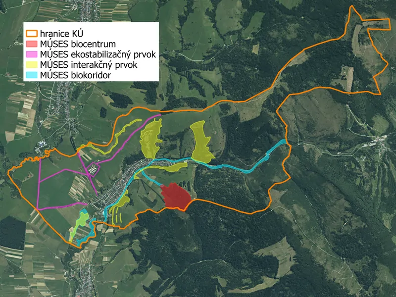 Návrh prvkov MÚSES v krajine – biocentrá, biokoridory a interakčné prvky v rámci krajinno-ekologického plánovania